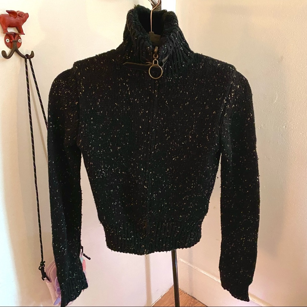 Fur lined tweed sweater